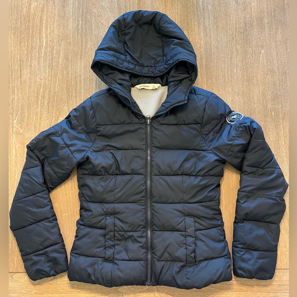 Y2K Abercrombie full zip fleece lined hooded puffer coat  Navy size youth L